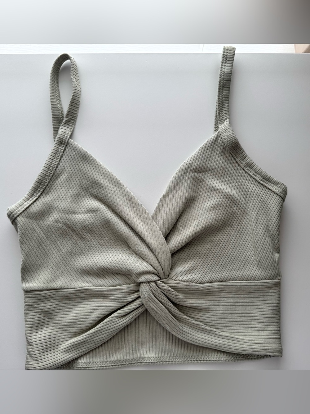 Wilfred - Twist-Front Ribbed Crop Tank Top - Light Sage